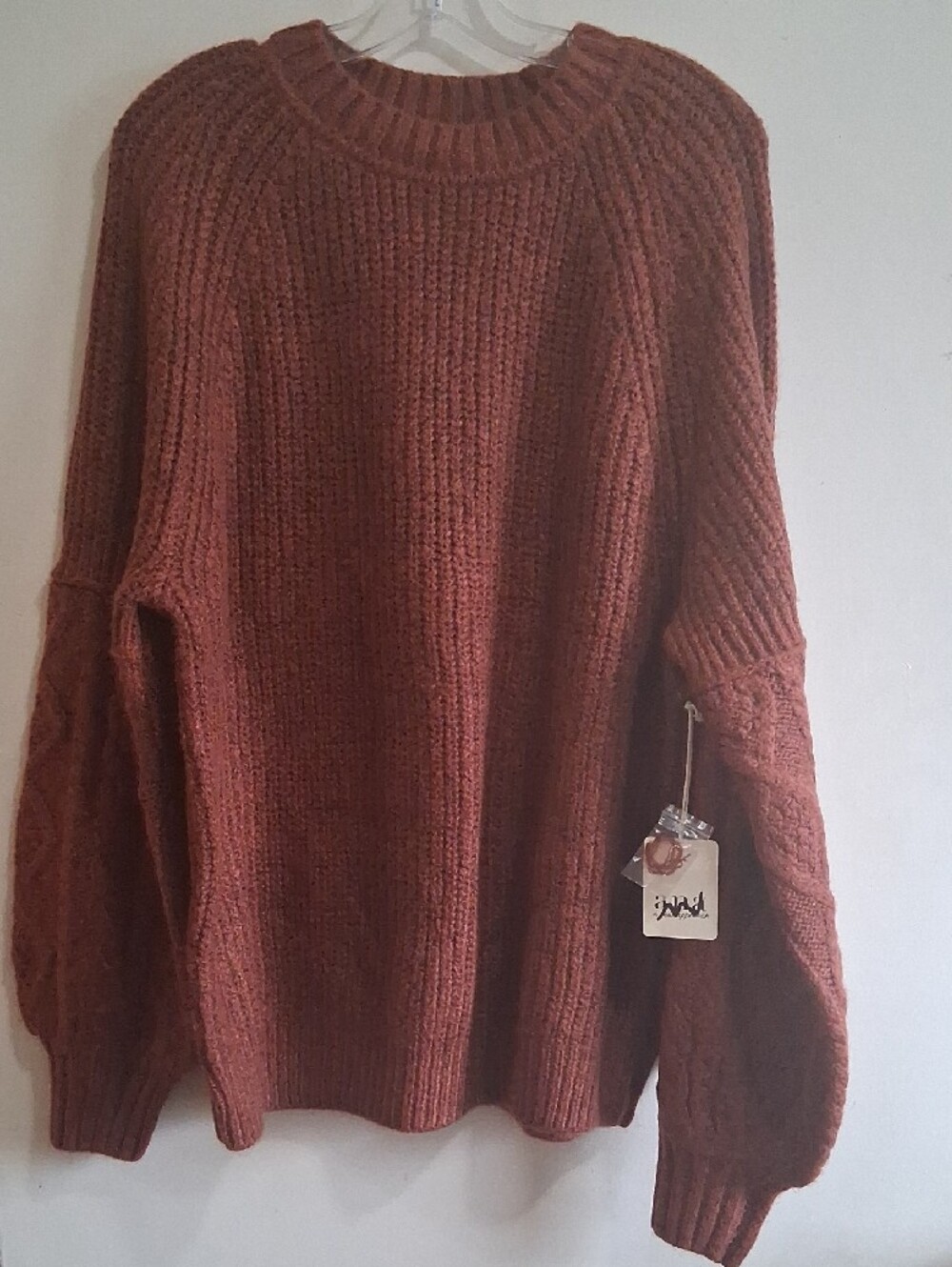 NWT Relaxed Cable-Sleeve Crewneck Sweater - Rust Size L - Picture 2 of 6